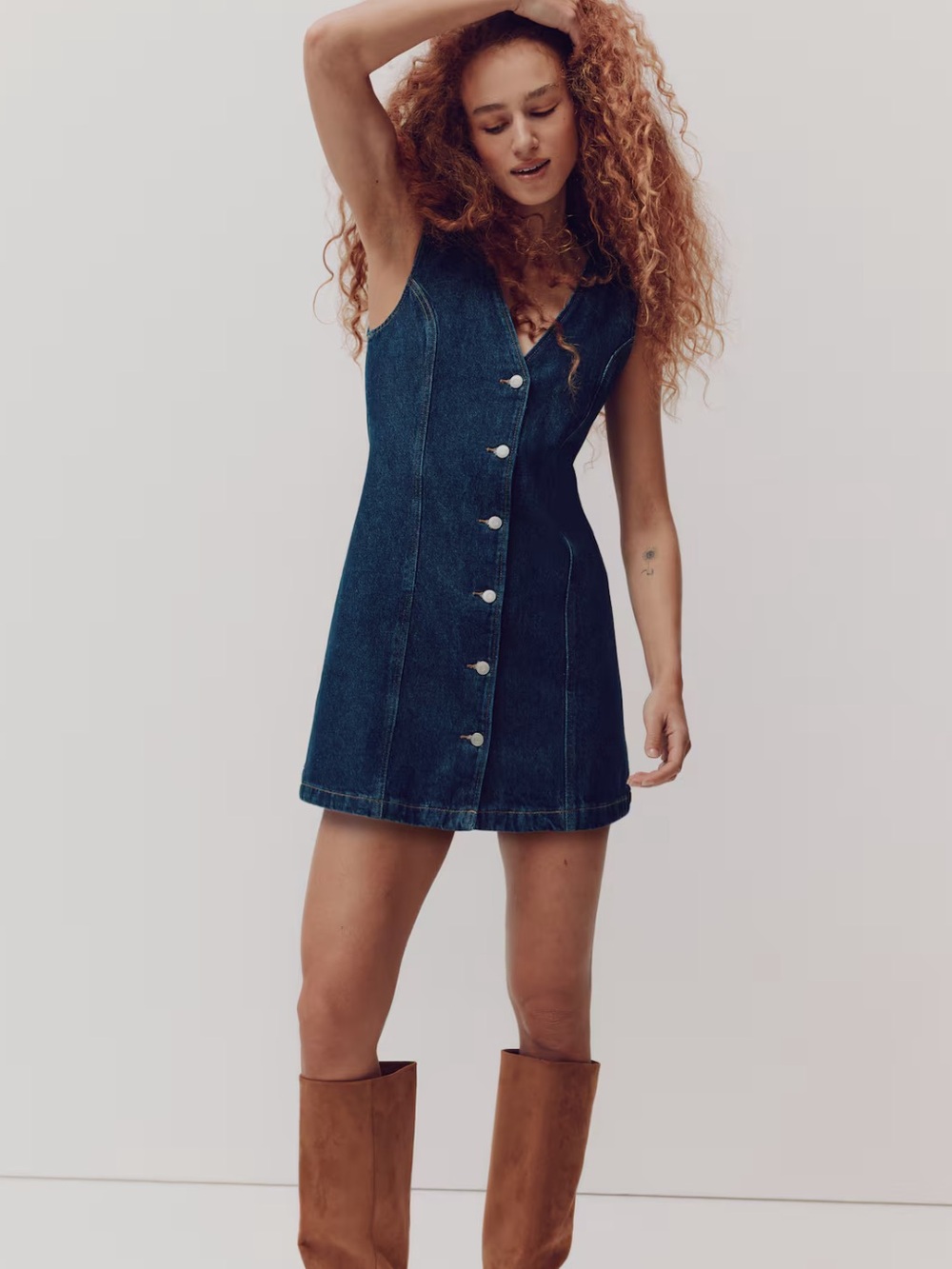 H&M Dark Blue Sleeveless Denim Button Mini Dress
